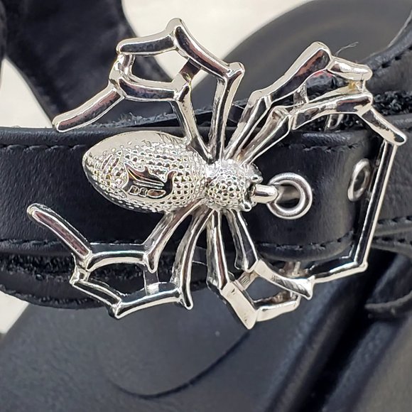 Camel Black Platform Sandals Cut out Web Toe Strap Goth Punk - Picture 13 of 14